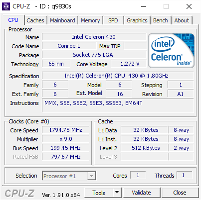 screenshot of CPU-Z validation for Dump [q9830s] - Submitted by  Anonymous  - 2020-04-28 22:43:03
