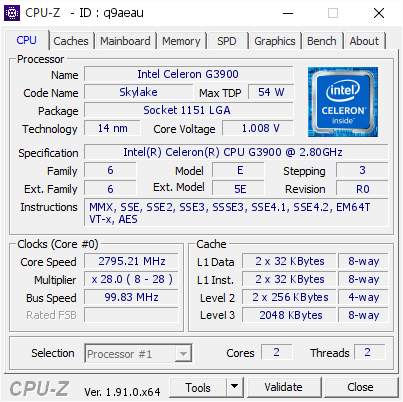 screenshot of CPU-Z validation for Dump [q9aeau] - Submitted by  DESKTOP-SOKJVNM  - 2020-04-10 10:05:44