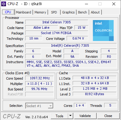 screenshot of CPU-Z validation for Dump [q9uz8i] - Submitted by  LATITUDE3440  - 2025-11-06 19:22:37