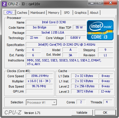 screenshot of CPU-Z validation for Dump [qa416v] - Submitted by  SENIORFARHAN  - 2014-12-04 04:12:46
