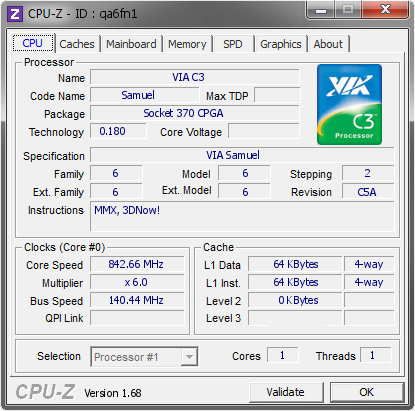 screenshot of CPU-Z validation for Dump [qa6fn1] - Submitted by  Lippokratis  - 2014-04-02 23:04:06