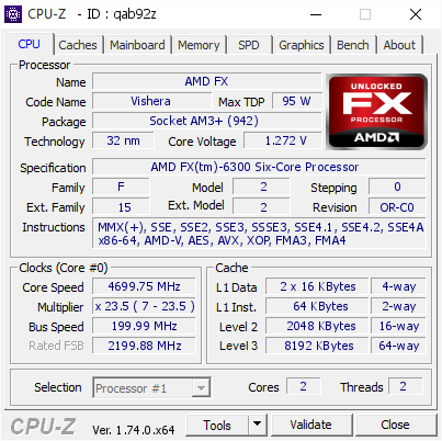 screenshot of CPU-Z validation for Dump [qab92z] - Submitted by  GAMING-PC  - 2015-11-27 00:46:34