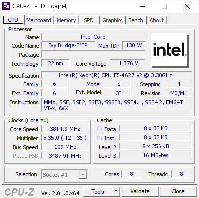 screenshot of CPU-Z validation for Dump [qajh4j] - Submitted by  Anonymous  - 2022-07-23 18:01:03