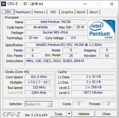 screenshot of CPU-Z validation for Dump [qb4kw1] - Submitted by  Anonymous  - 2026-04-01 11:07:07