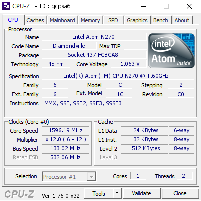 screenshot of CPU-Z validation for Dump [qcpsa6] - Submitted by  LEL  - 2016-06-26 01:41:17