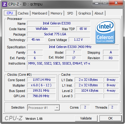 screenshot of CPU-Z validation for Dump [qctmpu] - Submitted by  006205  - 2013-10-10 11:10:06
