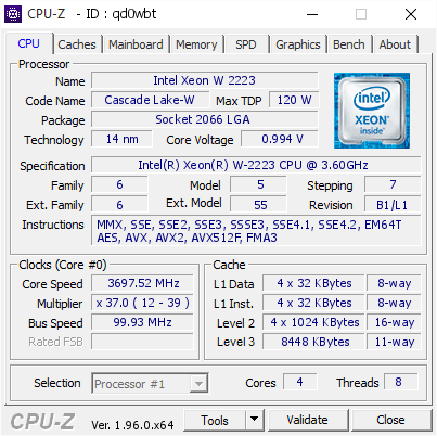 screenshot of CPU-Z validation for Dump [qd0wbt] - Submitted by  DESKTOP-L2JBJHD  - 2021-05-05 02:15:14