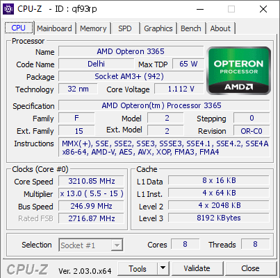 screenshot of CPU-Z validation for Dump [qf93rp] - Submitted by  Anonymous  - 2022-10-24 15:30:46