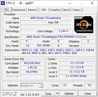 screenshot of CPU-Z validation for Dump [qgif97] - Submitted by  Anonymous  - 2022-07-30 19:50:02