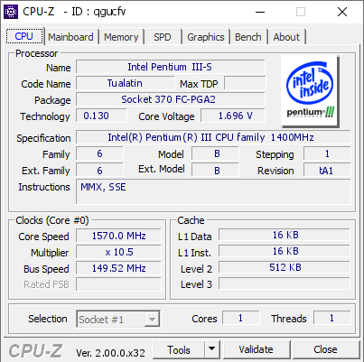 screenshot of CPU-Z validation for Dump [qgucfv] - Submitted by  IdeaFix  - 2022-04-12 19:25:25