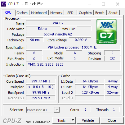 screenshot of CPU-Z validation for Dump [qh15ic] - Submitted by  MINI-KOMPUTER  - 2017-08-05 18:09:24