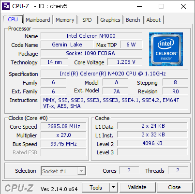 screenshot of CPU-Z validation for Dump [qheiv5] - Submitted by  Foxy  - 2026-06-01 23:09:22