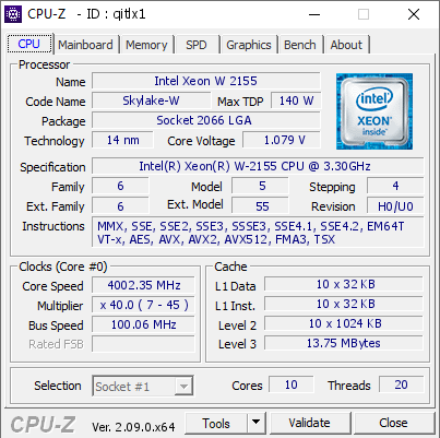 screenshot of CPU-Z validation for Dump [qitlx1] - Submitted by  Anonymous  - 2024-04-30 01:39:18