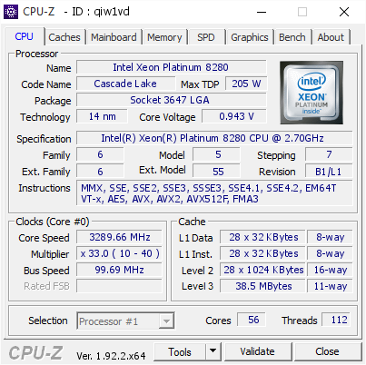 screenshot of CPU-Z validation for Dump [qiw1vd] - Submitted by  Anonymous  - 2020-08-07 14:15:44