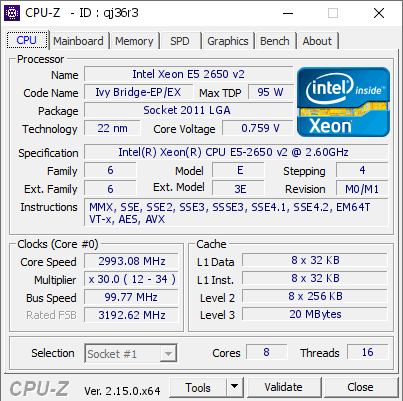 screenshot of CPU-Z validation for Dump [qj36r3] - Submitted by  Anonymous  - 2025-04-04 02:06:05