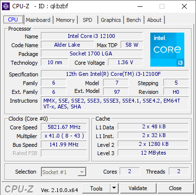 screenshot of CPU-Z validation for Dump [qkbzbf] - Submitted by  TAN YANG  - 2024-08-19 21:17:16