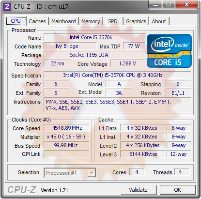 screenshot of CPU-Z validation for Dump [qmru17] - Submitted by  HANSEN  - 2014-10-09 17:10:27