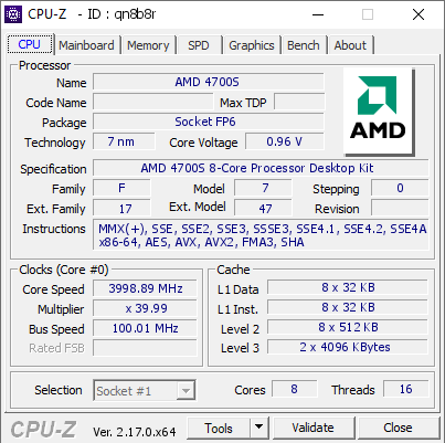 screenshot of CPU-Z validation for Dump [qn8b8r] - Submitted by  4LAMESTUDIO  - 2025-10-22 23:44:07