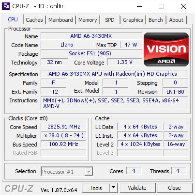 screenshot of CPU-Z validation for Dump [qnltir] - Submitted by  Anonymous  - 2019-03-30 05:25:39