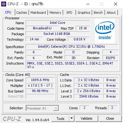 screenshot of CPU-Z validation for Dump [qnu7fb] - Submitted by  STEVE-PC  - 2020-10-19 12:34:31