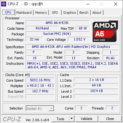screenshot of CPU-Z validation for Dump [qqcdjh] - Submitted by  ViNsTeR777  - 2023-08-26 00:37:55