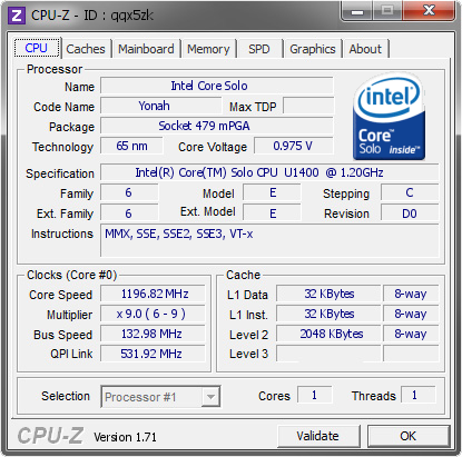 screenshot of CPU-Z validation for Dump [qqx5zk] - Submitted by  VGN TX56C  - 2014-12-04 08:12:39