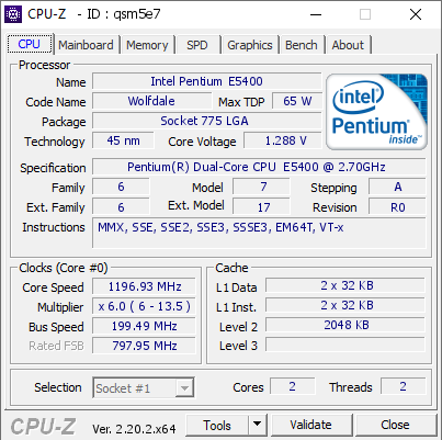 screenshot of CPU-Z validation for Dump [qsm5e7] - Submitted by  Anonymous  - 2026-06-15 11:08:27
