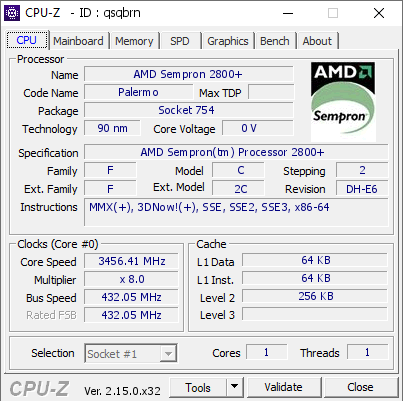 screenshot of CPU-Z validation for Dump [qsqbrn] - Submitted by  TerraRaptor  - 2026-07-15 22:51:10