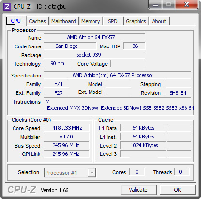screenshot of CPU-Z validation for Dump [qtagbu] - Submitted by  Cordovader[CST] LN2  - 2006-05-26 21:05:18