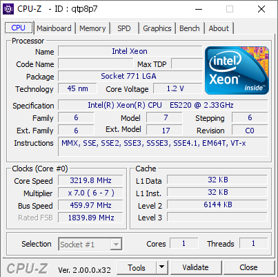 screenshot of CPU-Z validation for Dump [qtp8p7] - Submitted by  Exabyte, Marco  - 2023-06-16 16:48:52