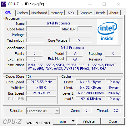 screenshot of CPU-Z validation for Dump [qvqj8q] - Submitted by  DESKTOP-5P5EBIA  - 2020-01-30 03:34:16