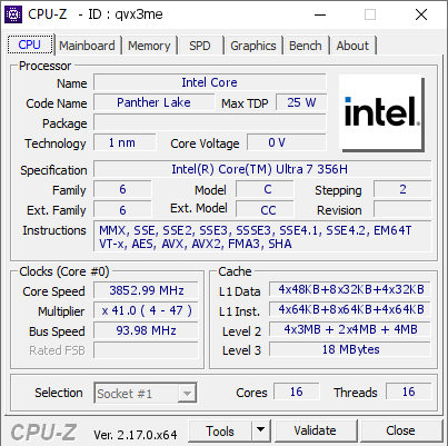 screenshot of CPU-Z validation for Dump [qvx3me] - Submitted by  VICTORZHANG的TH  - 2026-06-04 10:12:06