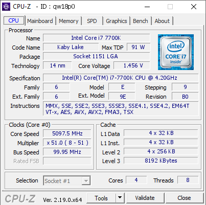 screenshot of CPU-Z validation for Dump [qw18p0] - Submitted by  Anonymous  - 2026-05-07 17:13:56