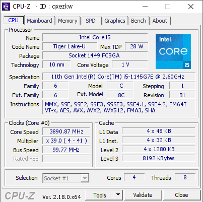 screenshot of CPU-Z validation for Dump [qxezkw] - Submitted by  Anonymous  - 2026-03-25 20:51:34