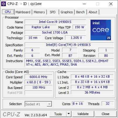 screenshot of CPU-Z validation for Dump [qyi1ew] - Submitted by  obviouscough llc6  - 2025-01-15 05:40:40