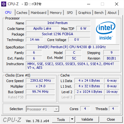 screenshot of CPU-Z validation for Dump [r0khtr] - Submitted by  Anonymous  - 2017-02-07 08:15:39