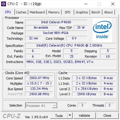 screenshot of CPU-Z validation for Dump [r19gjp] - Submitted by  HAJJIME  - 2021-02-28 00:59:46