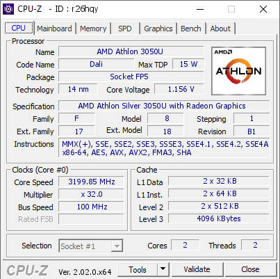 screenshot of CPU-Z validation for Dump [r26hqy] - Submitted by  ACERASPIRE3  - 2023-02-22 16:50:07
