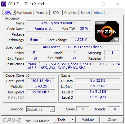 screenshot of CPU-Z validation for Dump [r2k4pd] - Submitted by  Anonymous  - 2022-11-01 22:10:20