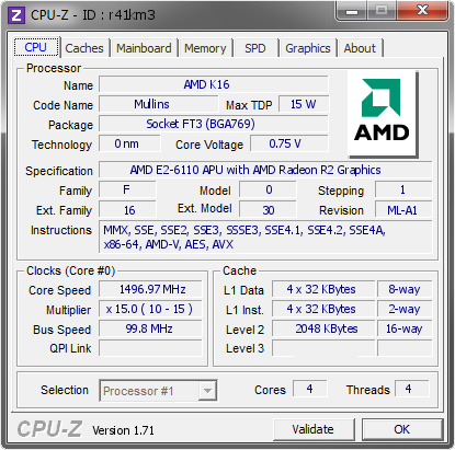 screenshot of CPU-Z validation for Dump [r41km3] - Submitted by  LENOVO-PC  - 2015-02-03 13:02:19