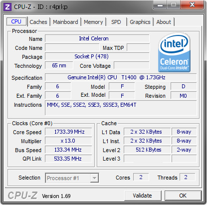 screenshot of CPU-Z validation for Dump [r4prkp] - Submitted by  XP-201402240937  - 2014-04-14 03:04:34