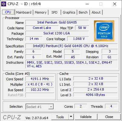 screenshot of CPU-Z validation for Dump [r6rk4i] - Submitted by  DESKTOP-DVSKC63  - 2023-11-18 01:50:23