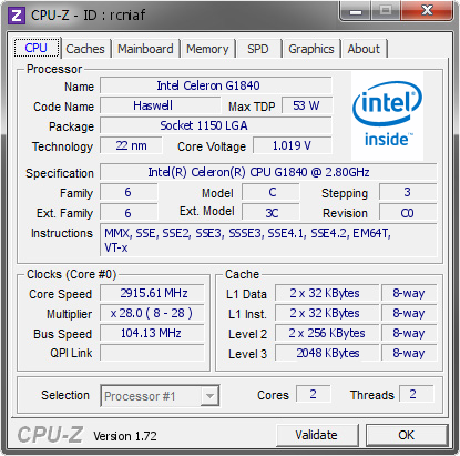 screenshot of CPU-Z validation for Dump [rcniaf] - Submitted by  Z87EXTREME6-PC  - 2015-03-28 19:03:34