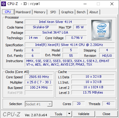 screenshot of CPU-Z validation for Dump [rcyerl] - Submitted by  chencu5958  - 2023-09-10 22:13:32