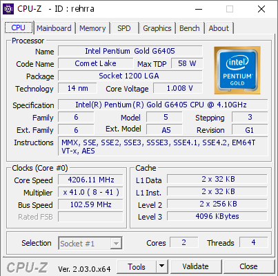 screenshot of CPU-Z validation for Dump [rehrra] - Submitted by  xust-  - 2022-11-22 04:38:41