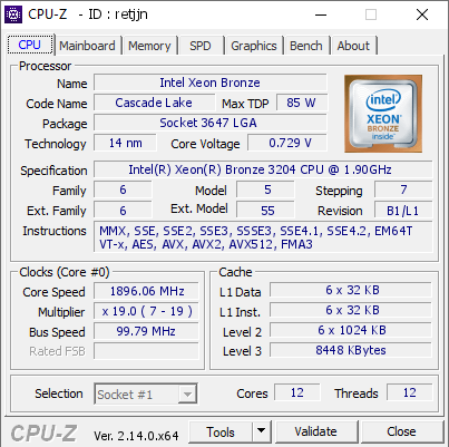 screenshot of CPU-Z validation for Dump [retjjn] - Submitted by  DESKTOP-LKAITSI  - 2025-02-14 11:42:09