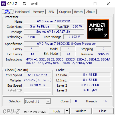 screenshot of CPU-Z validation for Dump [rexyil] - Submitted by  Anonymous  - 2026-09-17 09:04:53