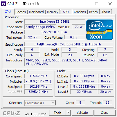 screenshot of CPU-Z validation for Dump [riy1l6] - Submitted by  R1GG3D  - 2018-04-28 18:36:00