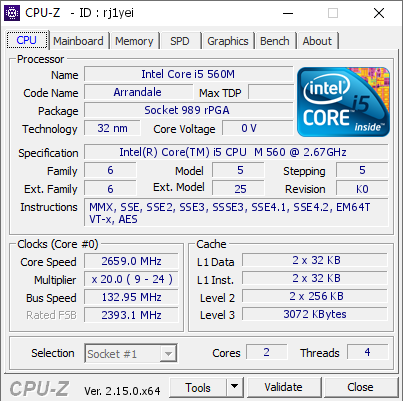 screenshot of CPU-Z validation for Dump [rj1yei] - Submitted by  Anonymous  - 2025-06-15 17:08:14