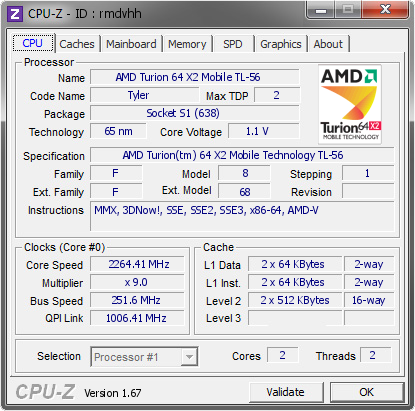 screenshot of CPU-Z validation for Dump [rmdvhh] - Submitted by  ZACHEMINEMD12  - 2013-10-19 20:10:05